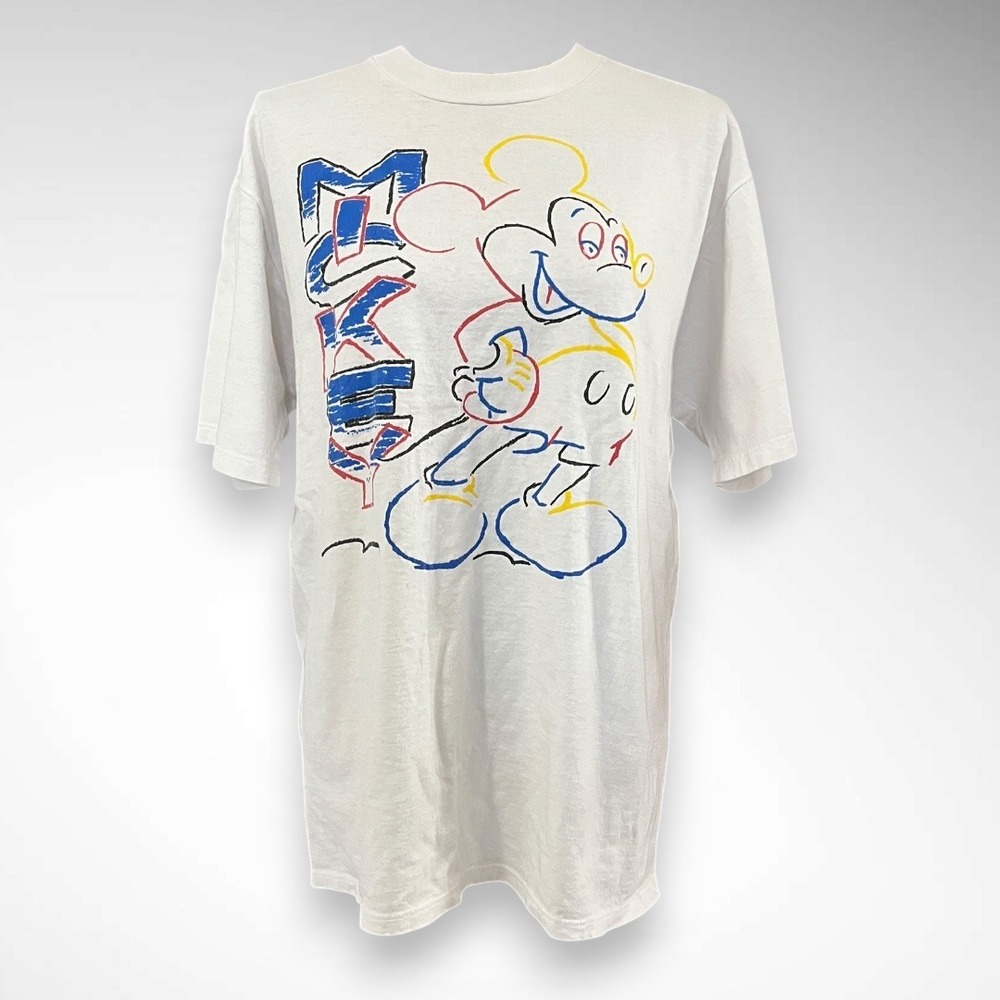 DISNEY DESIGNS Vintage Unisex White Mickey Mouse T-Shirt